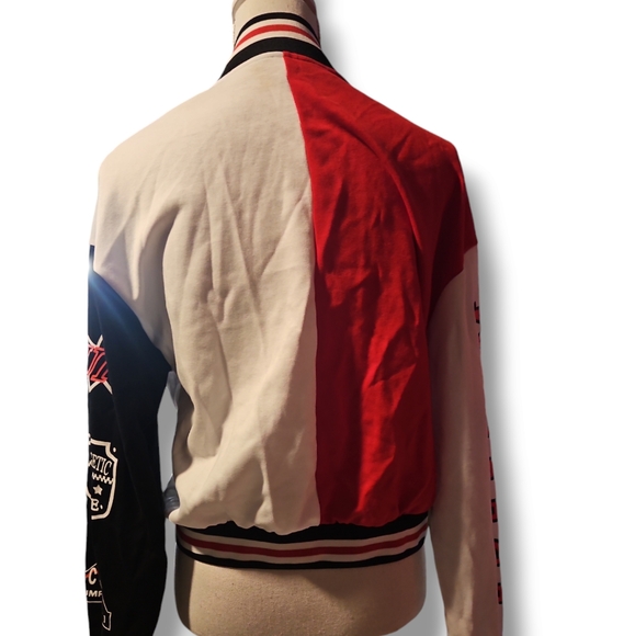 Women's Varsity Jacket Print Cropped Color Block Jacket 2024 Unisex - Picture 2 of 7